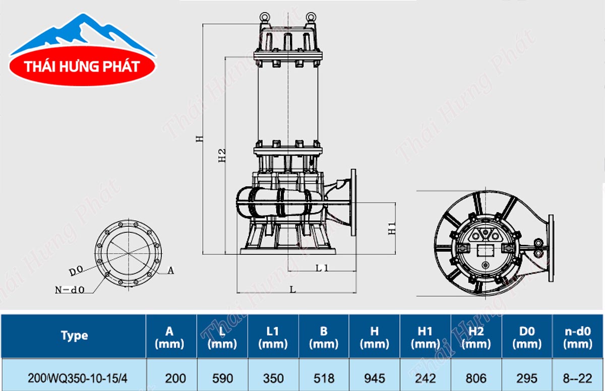 Máy bơm nước thải Stella 200WQ350-10-15/4 15kW