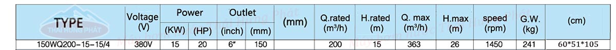 Máy bơm nước thải Stella 150WQ200-15-15/4 15kW