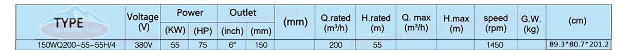 Máy bơm nước thải Stella 150WQ200-55-55H/4 55kW