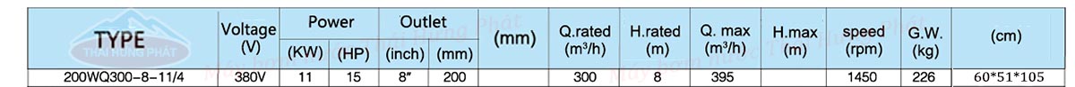 Máy bơm nước thải Stella 200WQ300-8-11/4 11kW