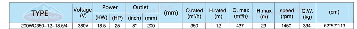 Máy bơm nước thải Stella 200WQ350-12-18.5/4 18.5kW