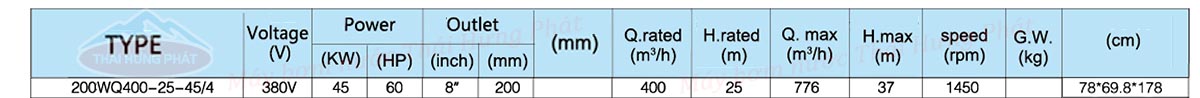 Máy bơm nước thải Stella 200WQ400-25-45/4 45kW